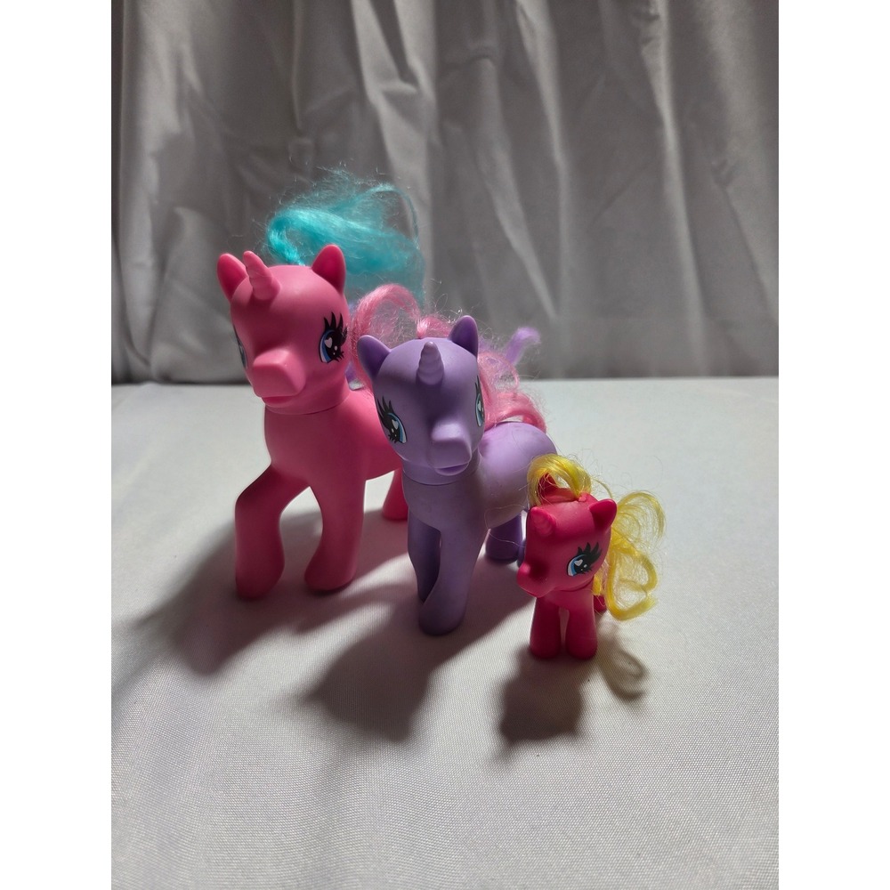 Vntgβ My Little Pony Unicorn Figures Set of 3 Pink Purple Teal Hair Toys